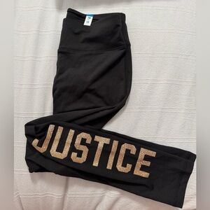 JUSTICE Girls Leggings in Black with Gold Sparkle Logo Size 10